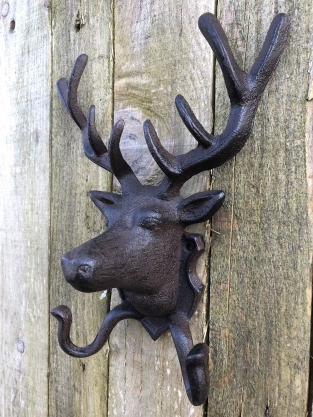 Deer head with antlers and 2 clothes hooks, Wardrobe coat rack for hunting enthusiasts!!