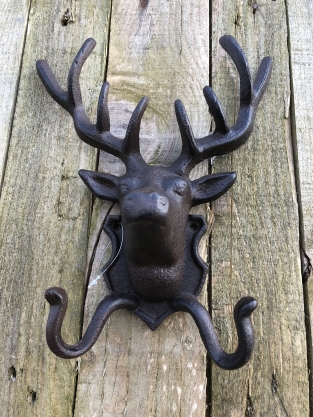 Deer head with antlers and 2 clothes hooks, Wardrobe coat rack for hunting enthusiasts!!