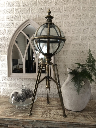 Metal candle holder with glass ball on base, very beautiful!!