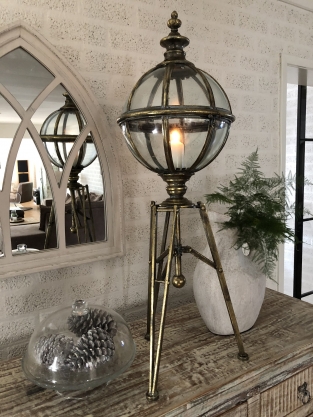 Metal candle holder with glass ball on base, very beautiful!!