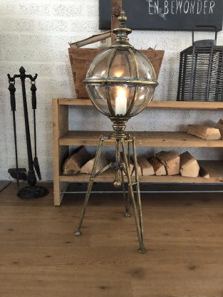 Metal candle holder with glass ball on base, very beautiful!!