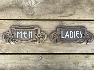 Set of signs for toilet door, cast iron painted, Man + Woman, nice heavy duty design