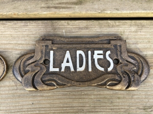 Set of signs for toilet door, cast iron painted, Man + Woman, nice heavy duty design