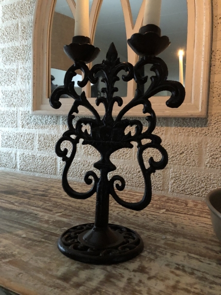 Candlestick 2 arms cast iron brown-rust