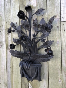 Wrought iron wall ornament, rose motif, very beautiful and unique piece!