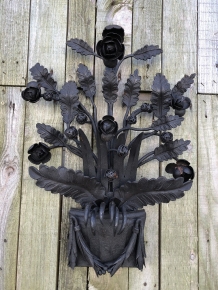 Wrought iron wall ornament, rose motif, very beautiful and unique piece!