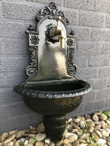 Top quality wall fountain, sink heavy aluminum dark green with brass faucet.