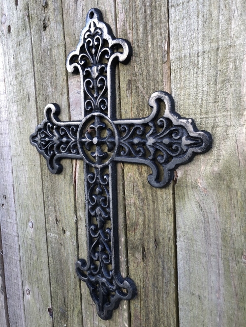 Großes Kreuz | Gusseisen | Silbergrau mit Schwarz | Wanddekoration