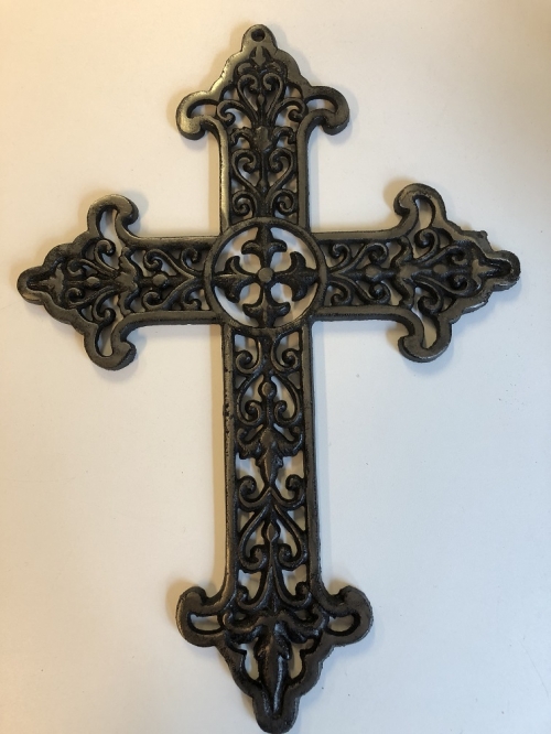 Großes Kreuz | Gusseisen | Silbergrau mit Schwarz | Wanddekoration