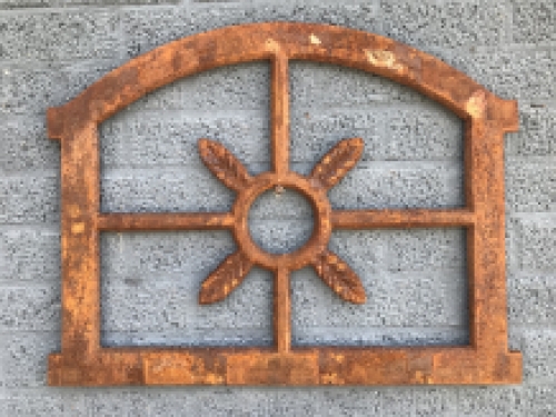 Cast iron stable-garage window, iron window for garden wall, oak window large.