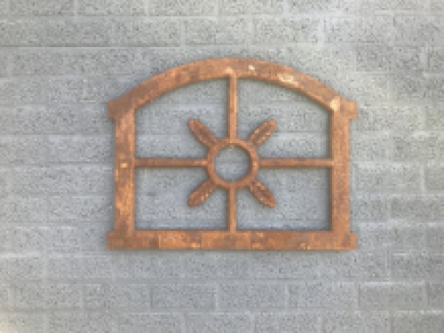 Cast iron stable-garage window, iron window for garden wall, oak window large.