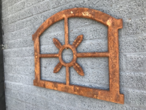 Cast iron stable-garage window, iron window for garden wall, oak window large.