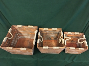 Set of 3 Asian wooden trays with sisal rope