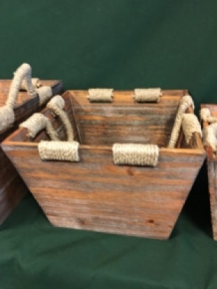Set aus 3 asiatischen Holzbehältern mit Sisalseil