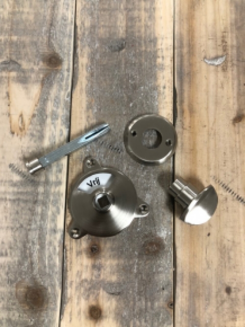 Twist lock brushed free and occupied for toilet door, toilet door, mounting Nickel.