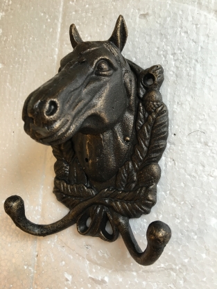 Cast iron-bronze colored horse head with double coat hook, beautiful!!