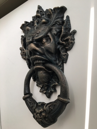 Cast iron door knocker with devil's head, very distinctive and beautiful!