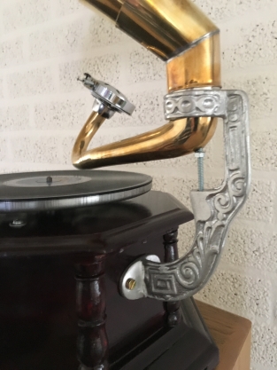 Nostalgic gramophone, record player, wood and metal