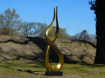 Large abstract sculpture X - alu brass - on granite base