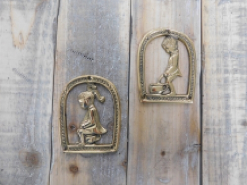 Set toilet door sign, * Boy and Girl *, brass