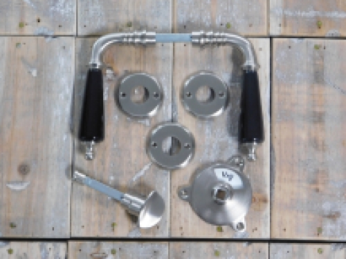 Set of door hardware for toilet door - door handles + rotary lock, matt nickel
