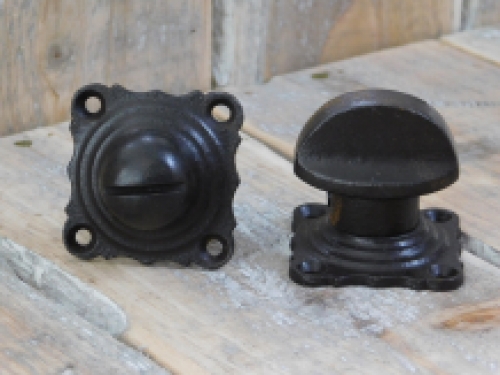 Toilet lock -WC door hardware in antique iron with 2 rosettes cotta, iron dark brown