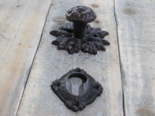 Fixed doorknob with lock rosette - cast iron - dark brown 