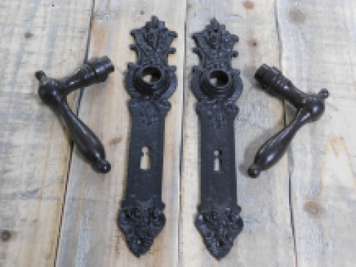 Pair of door handles cotta, 2 x long plate angels, - for doors - room door locks, dark brown