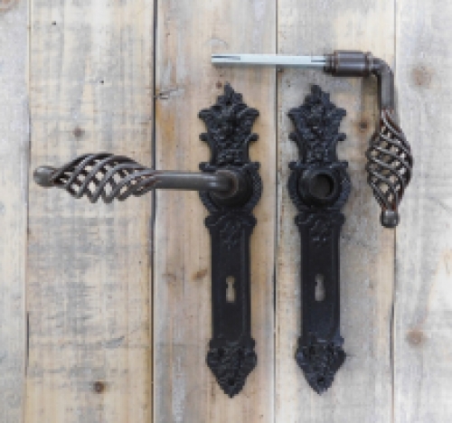 Set of door handles ui with 2 long door plates angels - for room doors 2 rosettes, 2 Castle rosettes - dark brown iron