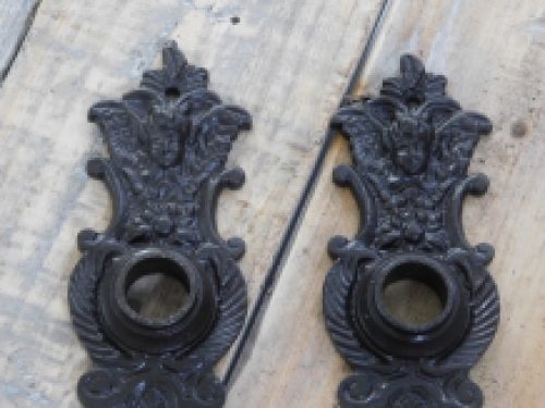 Set of door handles ui with 2 long door plates angels - for room doors 2 rosettes, 2 Castle rosettes - dark brown iron