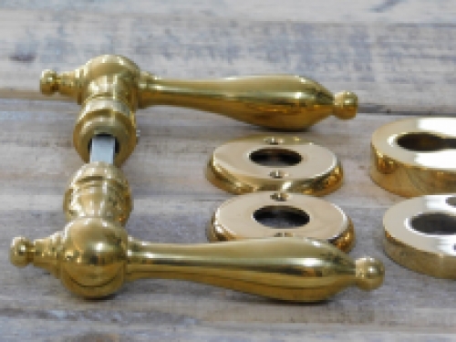 Set of door hardware - polished brass - including security rosette