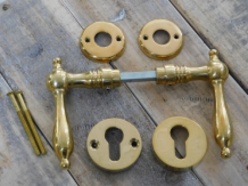 Set of door hardware - polished brass - including security rosette