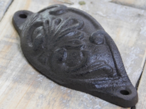 Drawer handle, door handle, furniture hardware, with beautiful motif, antique iron, brown