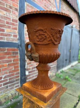 Large garden vase on column XL - all cast iron - oxide