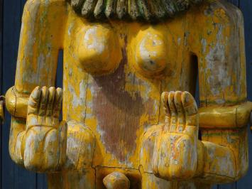 Historische Balinese tijger geel XXL - handgemaakt van hout - authentiek