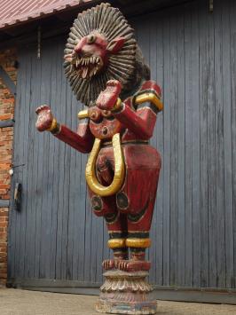Historical Balinese tiger red XXL - handmade of wood - authentic