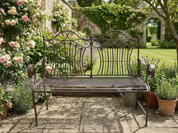 Elegant Iron Garden Bench – Rustic Brown