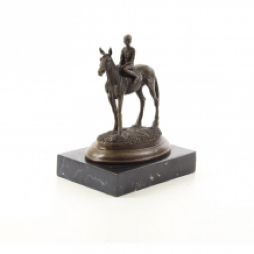 Bronzeskulptur eines Pferdes mit Reiter