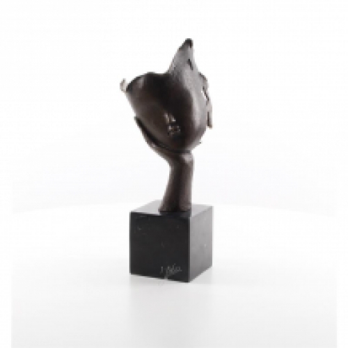 Bronzeskulptur eines Kopfes, der auf einer Hand ruht