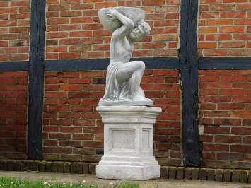 Statue Atlas mit Blumentopf auf Sockel - 147 cm - Stein