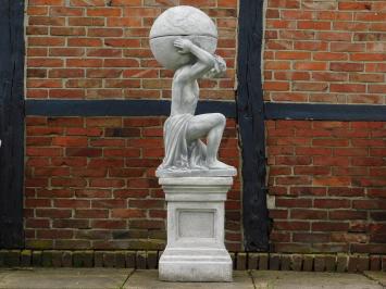 Statue Atlas with Bulb + Flowerpot on Pedestal - 170 cm - Stone