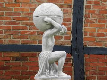 Statue Atlas with Bulb + Flowerpot on Pedestal - 170 cm - Stone