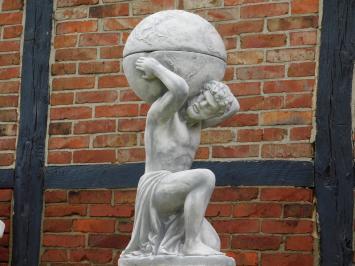Statue Atlas with Bulb + Flowerpot on Pedestal - 170 cm - Stone