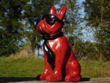 Beeld Franse Bulldog met Zonnebril en Stropdas - Rood/Zwart - Polystone - 35 cm