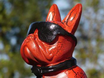 Beeld Franse Bulldog met Zonnebril en Stropdas - Rood/Zwart - Polystone - 35 cm
