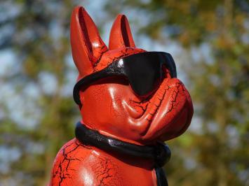 Beeld Franse Bulldog met Zonnebril en Stropdas - Rood/Zwart - Polystone - 35 cm