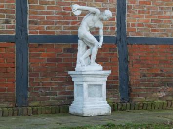 Discobolus op Sokkel - 155 cm - Volledig Steen