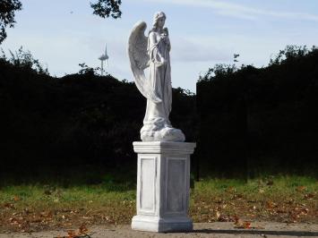 Groot Engelbeeld met Rozen op Sokkel - 117 cm - Steen