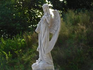Groot Engelbeeld met Rozen op Sokkel - 117 cm - Steen