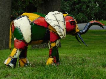 Colorful Metal Elephant Canoe – 55 x 100 cm – African Artwork